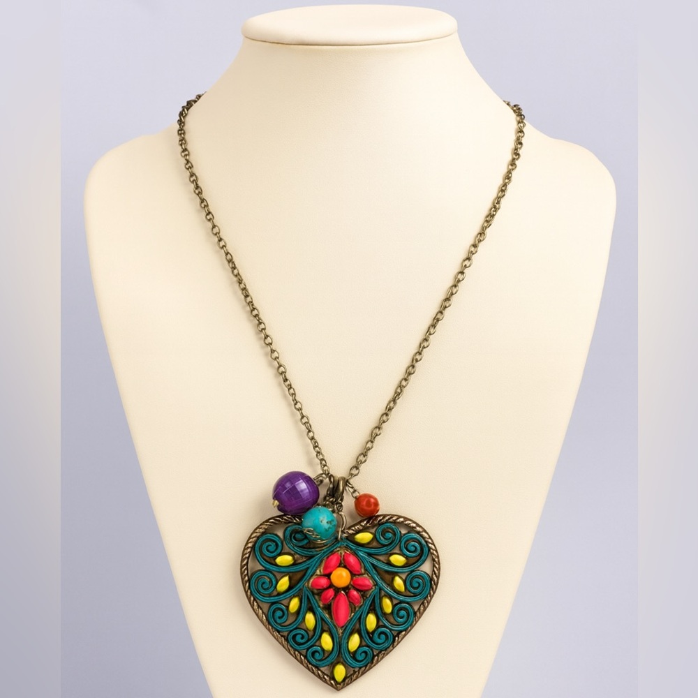 Y2K Vintage Womens Colorful Chunky Heart Silver Chain Lariat Necklace 90s‎